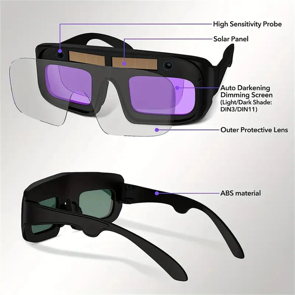 Auto-Darkening Solar Welding Glasses with Protective Film for TIG MIG ARC