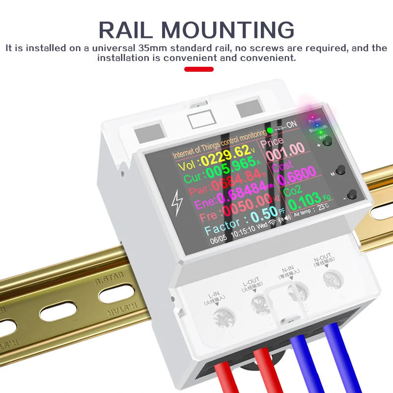 Tuya WiFi 100A DIN Rail Smart Switch with Remote Control - AC 220V/110V Power Meter and Energy Monitoring