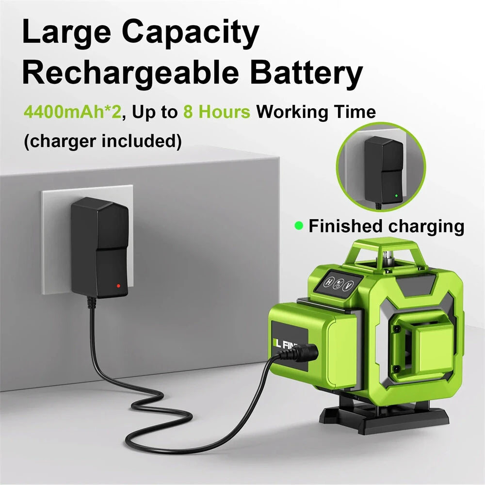 16-Line 4x360° Green Laser Level with Self-Leveling, Rechargeable Battery & Case for Ceiling Tile Installation