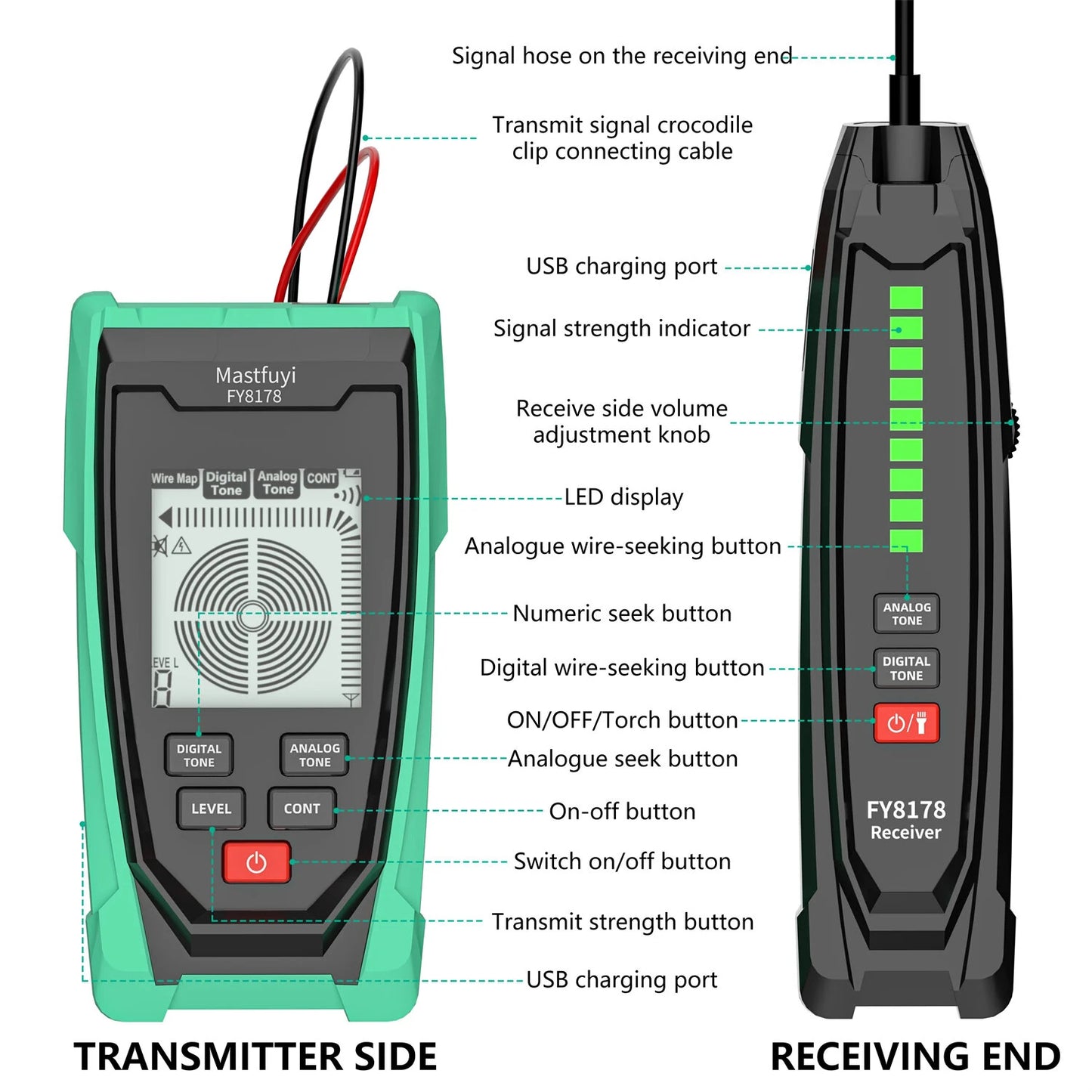 FUYI FY8178 Underground Wire Tracker | 1000m Range & Sensitivity | USB-C Charging