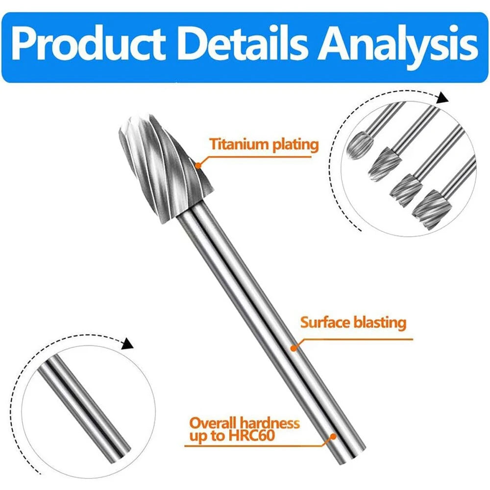 20-Piece High-Speed Steel Rotary Files Set - 3mm Woodworking Carving & Grinding Tools Kit