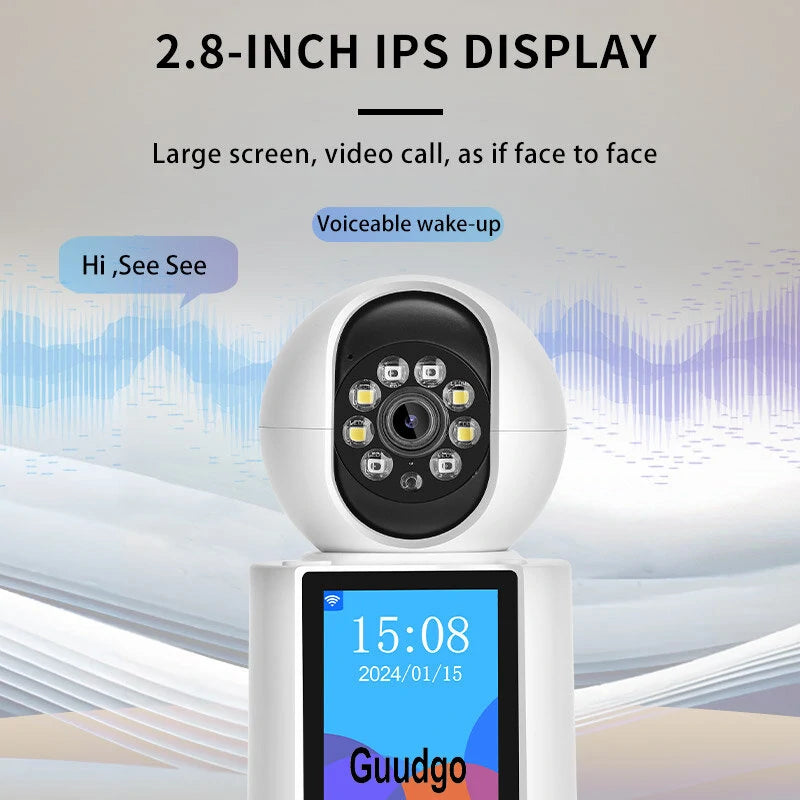 Guudgo 3MP Wireless PTZ IP Dome Camera with 2.8 IPS Screen, Night Vision, Humanoid Tracking, Alarm Push, Baby Monitor, iCSEE APP, Intercom, and Remote Control