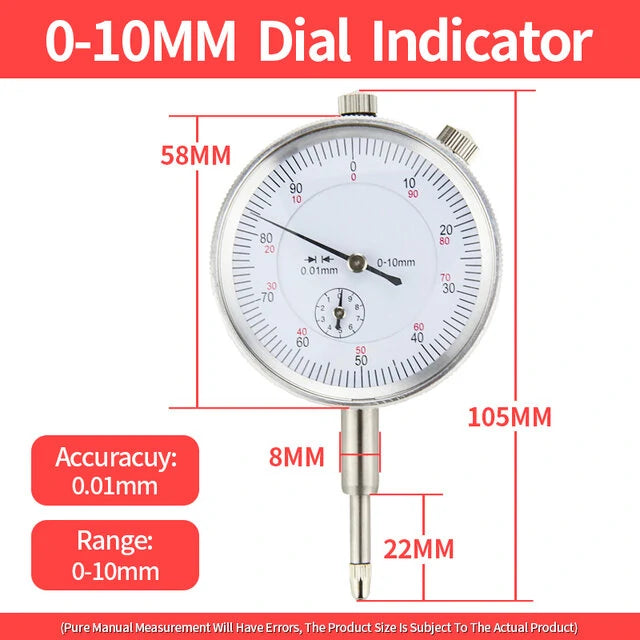 Precision Dial Indicator with Magnetic Stand - 0-10mm/30mm/0.8mm Micrometer Measuring Tool