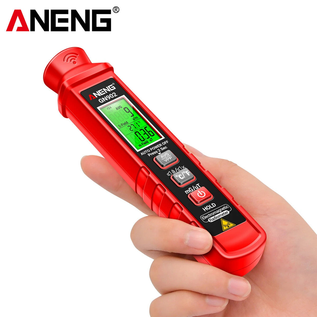 ANENG GN902 3-in-1 Electromagnetic Radiation Tester: Electric & Magnetic Field, Temperature Detection 5Hz-3500MHz, Safety Alarm LCD Display