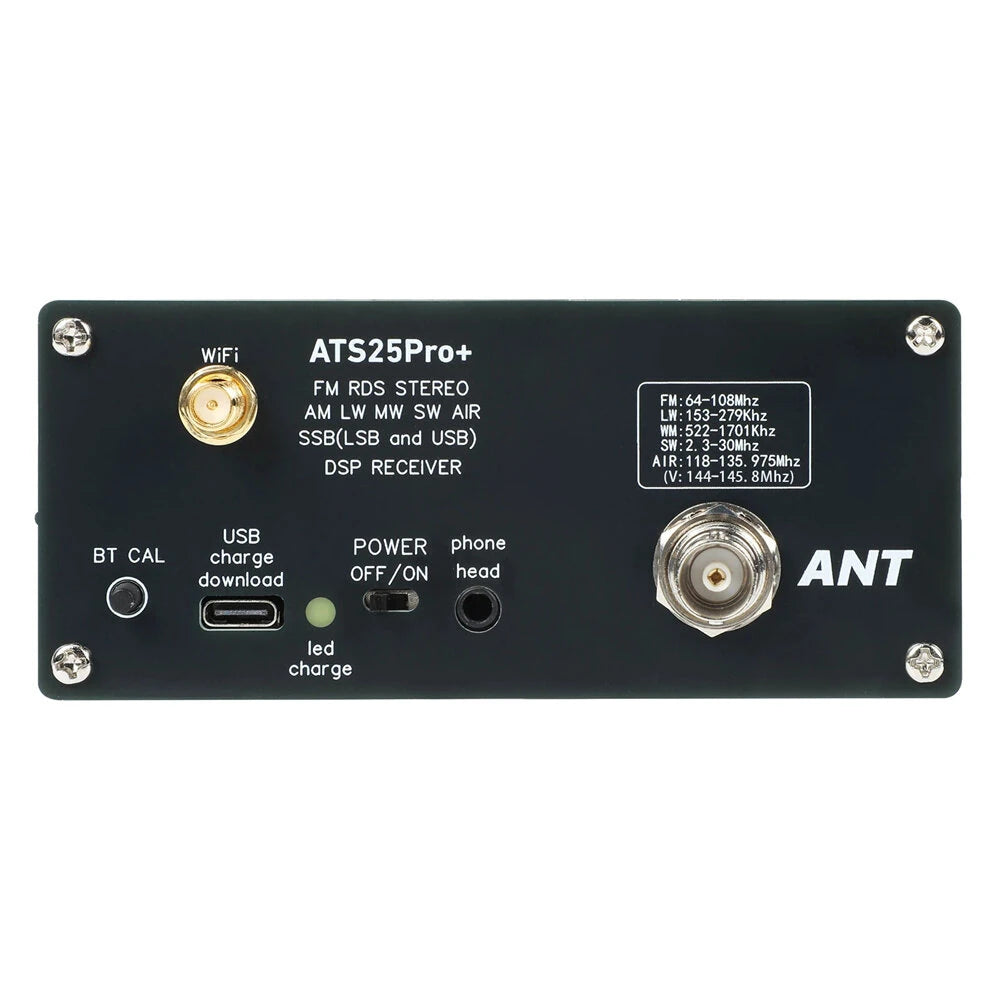 ATS25Pro+ Airband Radio Receiver with Bluetooth, 2.4 Touchscreen, 4000mAh Battery, FM/LW/MW/SW/SSB, 64-108 MHz, RDS, BNC Interface