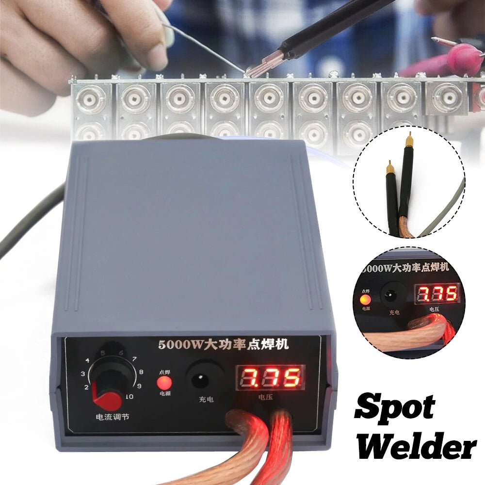 Excellway 5000W Handheld Spot Welder for 18650 Batteries, High Power Adjustable Welding Machine for Nickel Strips (0.1-0.25mm) 0-800A