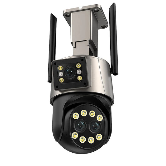 Guudgo 9MP 4K WiFi PTZ Security Camera, Triple Lens, Dual Screen, 8X Zoom, Night Vision, Human Detection, 3MP Each Lens, EU Plug
