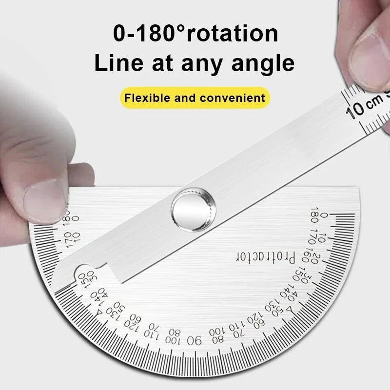 Stainless Steel 180° Protractor Angle Finder Goniometer Woodworking Rotary Measuring Ruler Tools
