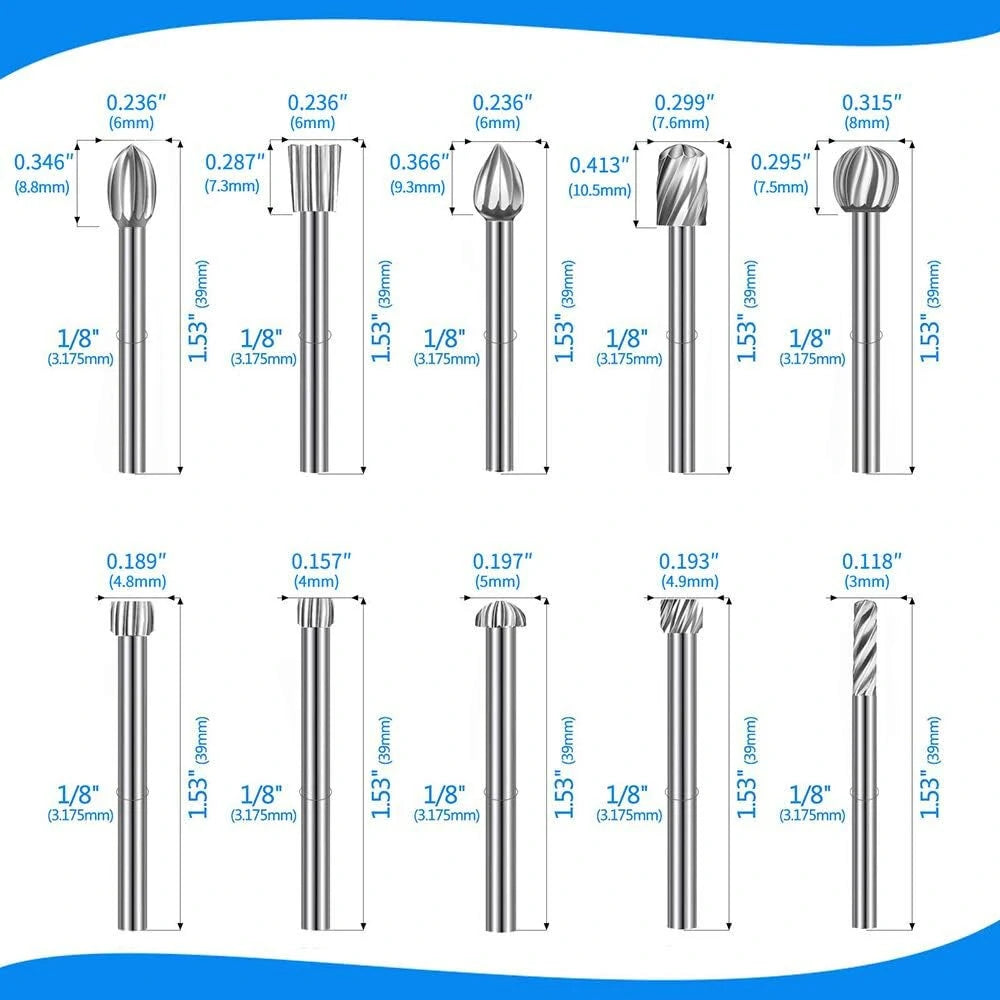 20-Piece 3mm High-Speed Steel Rotary File Set for Woodworking - DIY Carving, Polishing, Grinding, Milling Cutter Accessories