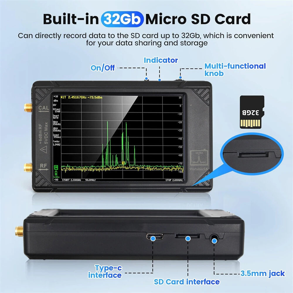 Ultra SA Portable Spectrum Analyzer & LNA Tester, 32GB, 4-inch Touchscreen, 100kHz-5.3GHz