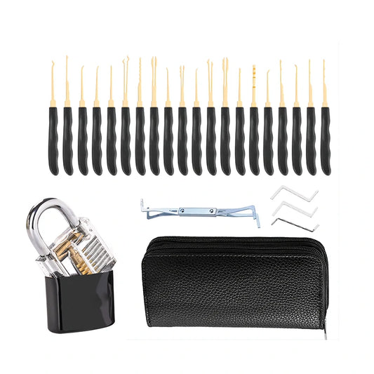 26PCS Lock Picking Set with Transparent Practice Padlock for Locksmith Training