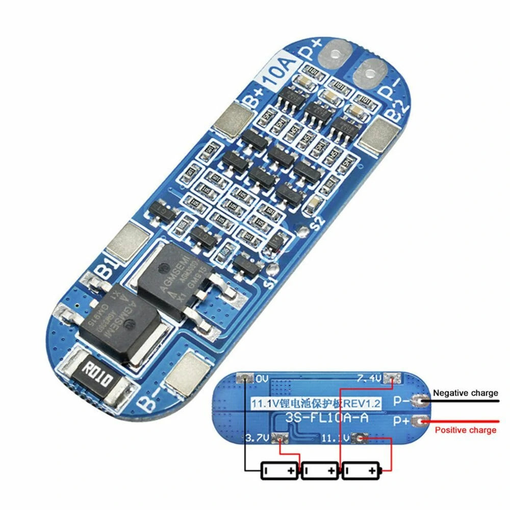 3S 10A 11.1V 12V 12.6V Lithium Battery Charger Protection Module for 18650 Li-ion/LiPo Cells BMS 3.7V