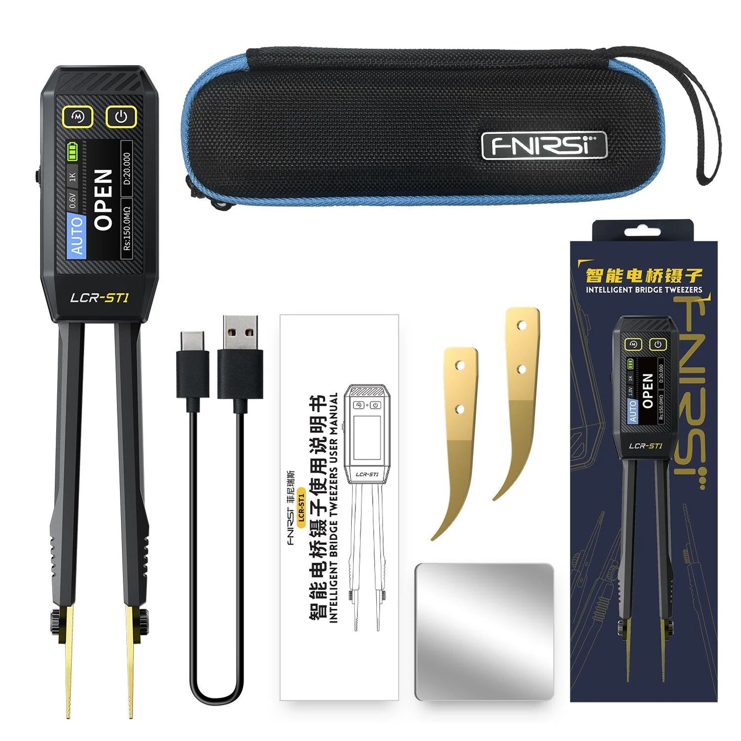 FNIRSI LCR-ST1 Smart Tweezer: Mini LCR SMD ESR Tester for Resistance, Capacitance, Inductance, Continuity & Diode Measurement