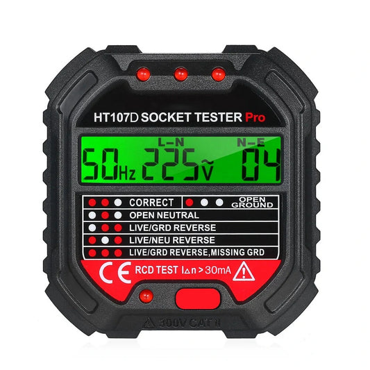 GFCI Outlet Tester HT107 with Voltage Display 90-250V for Electrical Maintenance, Office & School Lab Sockets