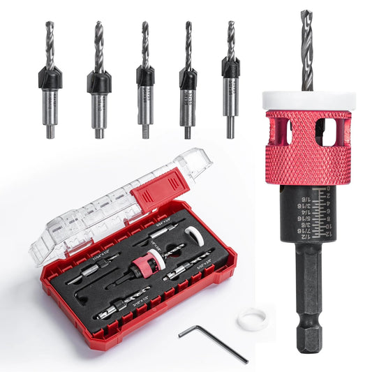 5PCS Hex Shank Countersink Drill Bits Set 1/4-Inch for Wood, Plastic, MDF