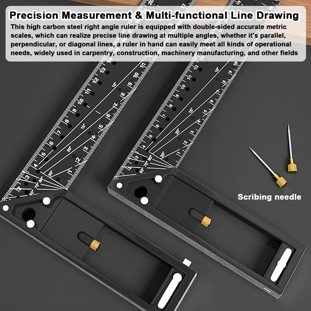 High Carbon Steel Right Angle Ruler with Aluminum Handle - 1.5mm Thickness, 300mm/400mm for Woodworking & Construction