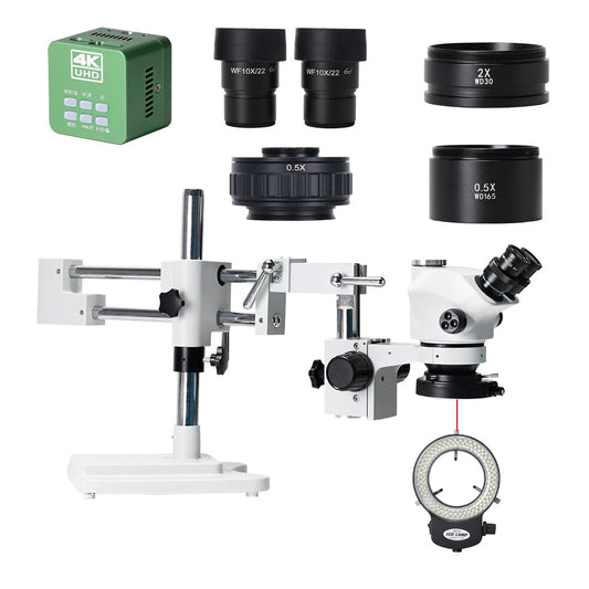 4K Trinocular Stereo Zoom Microscope 3.5X-100X with Double Boom for PCB Repair