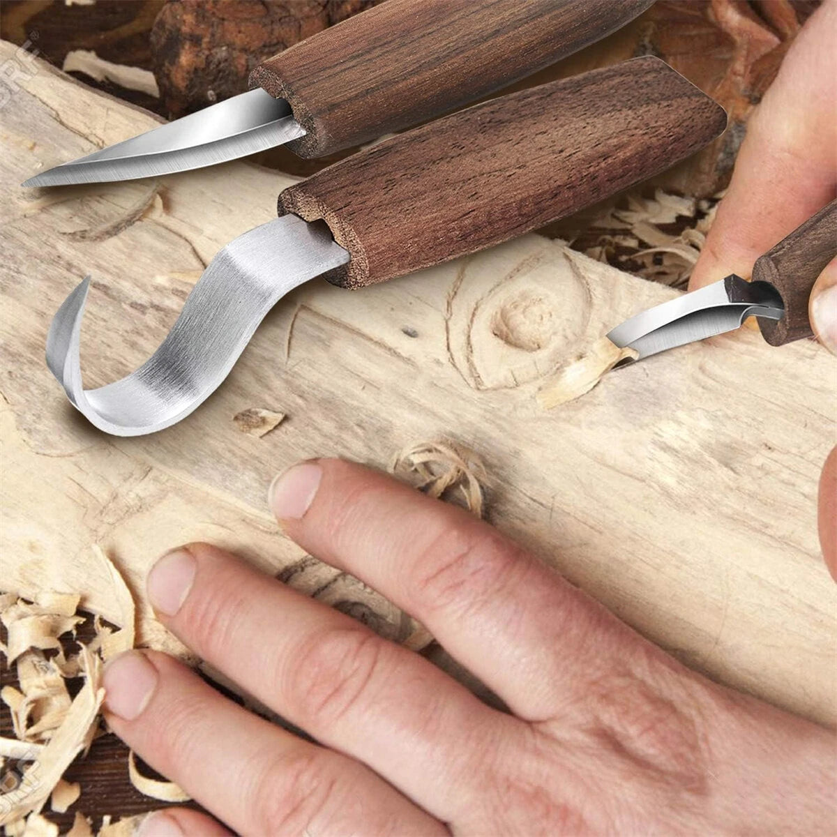 7-in-1 Wood Carving Tools Kit: Hook, Whittling, Chip Knives, Gloves & Sharpener for Beginners