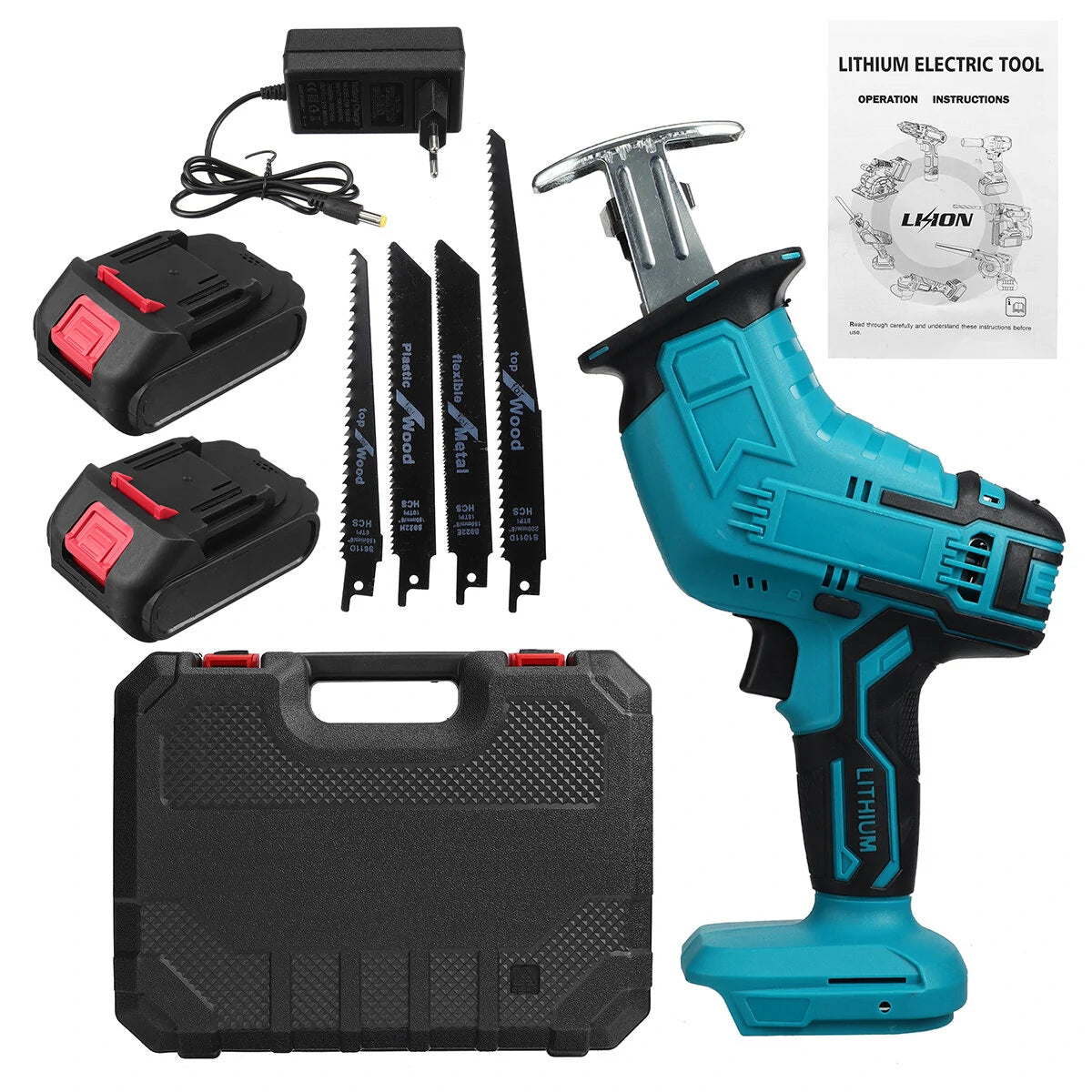 Wolike 88VF Cordless Reciprocating Saw - Battery Powered Electric Saw for Metal, Wood, PVC, Tree with 4 Blades & Makita-Compatible Battery