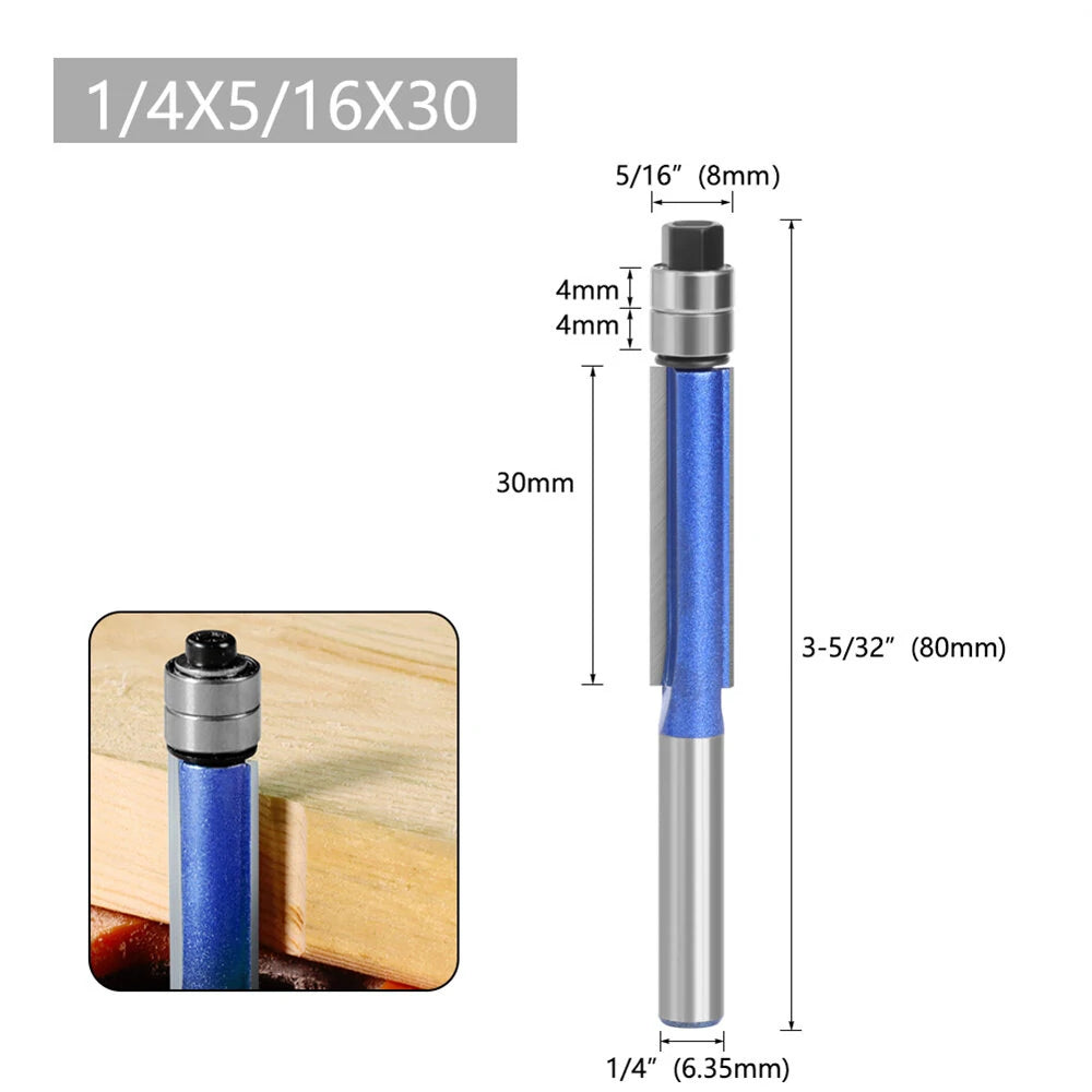 Silver Blue Double-Bearing Double-Edged Router Bit Trimming Knife for Woodworking Milling