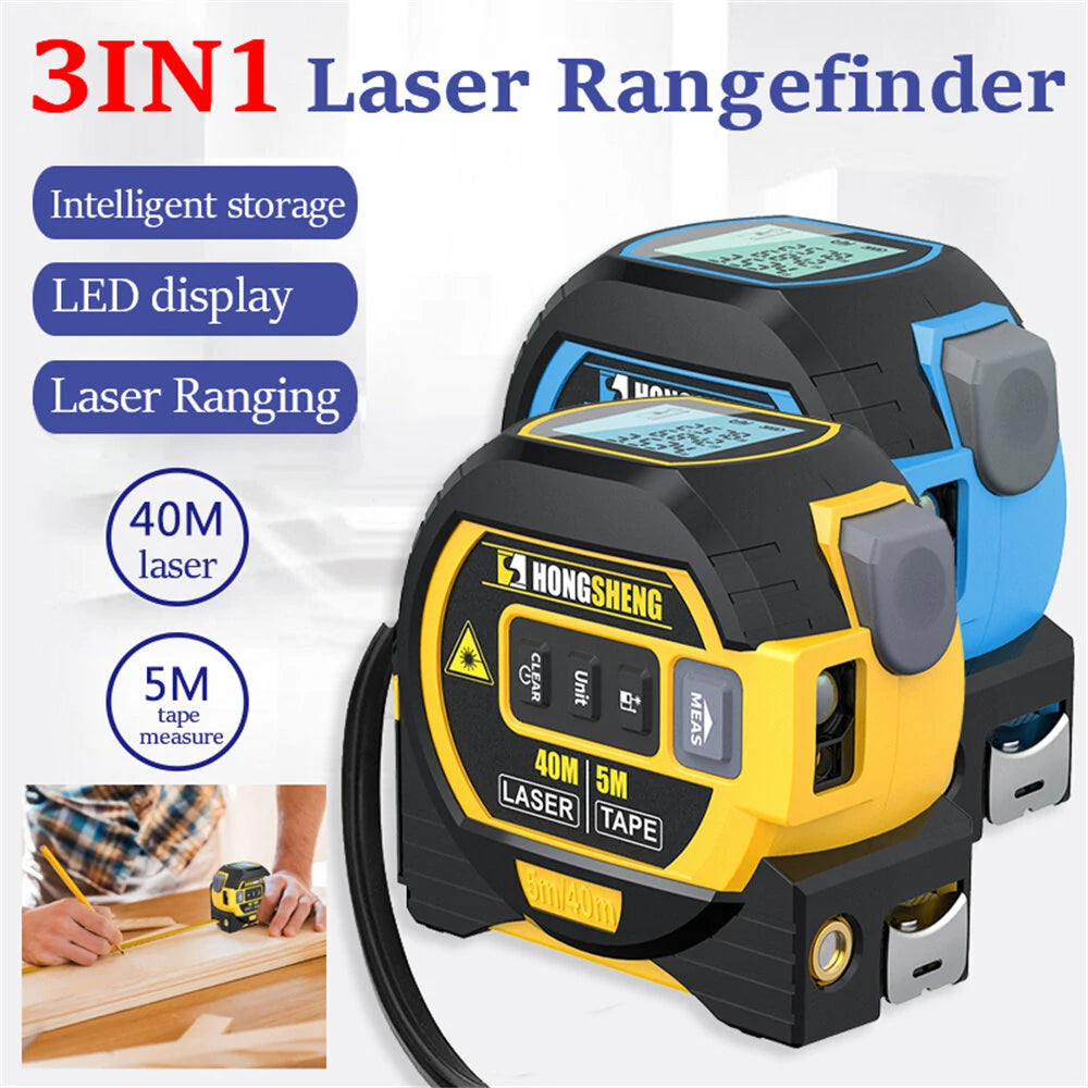 3-in-1 Laser Tape Measure: 40M/60M Rangefinder, 5M Tape, High-Precision Infrared Electronic Distance Meter