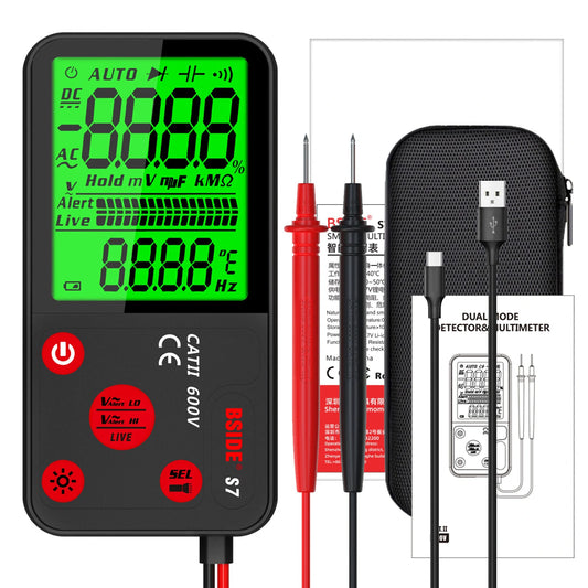BSIDE S7 Smart USB Charge Multimeter - Professional Digital AC/DC Voltage Tester with Auto Range, Resistance, Hz, NCV, True RMS