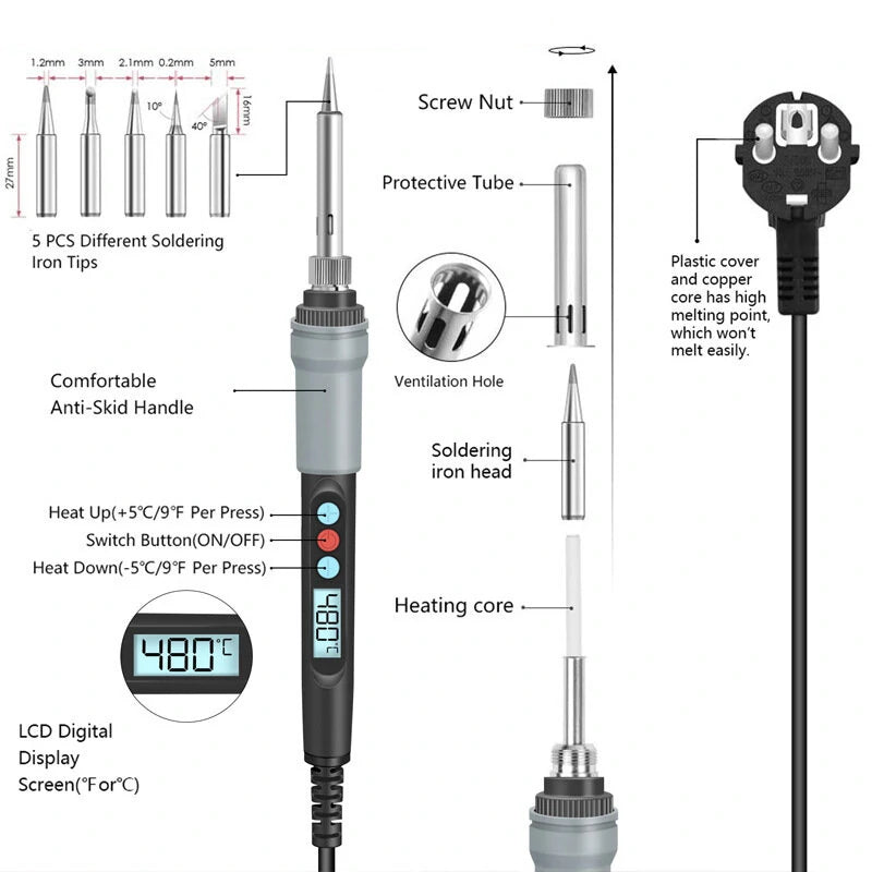 Handskit Dual Voltage 60W/90W Adjustable Temperature Soldering Iron Set for Cutting, Welding, and Repair