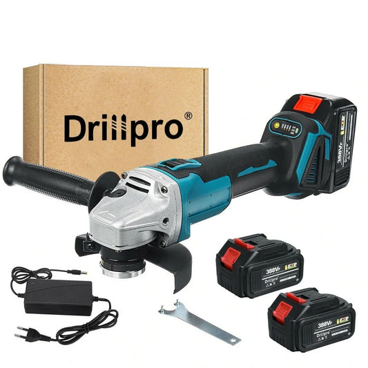 Rechargeable Drillpro 125mm 18V Brushless Angle Grinder with Adjustable Speed and Battery - Blue/Black