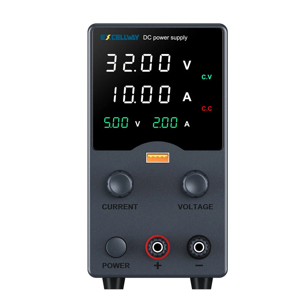 EXCELLWAY GA Series Variable Output Power Supply with USB Fast Charging and Comprehensive Display, Compact Design for Versatile Applications