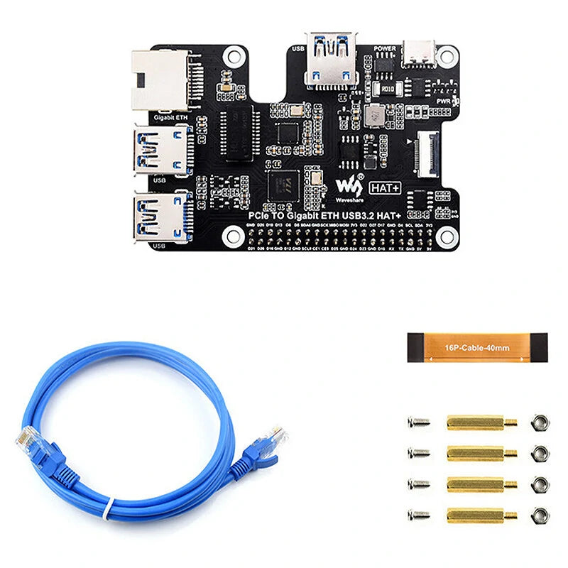 Raspberry Pi 5 PCIe Expansion HAT: Gigabit Ethernet & 3x USB 3.2 Gen1 - Plug and Play