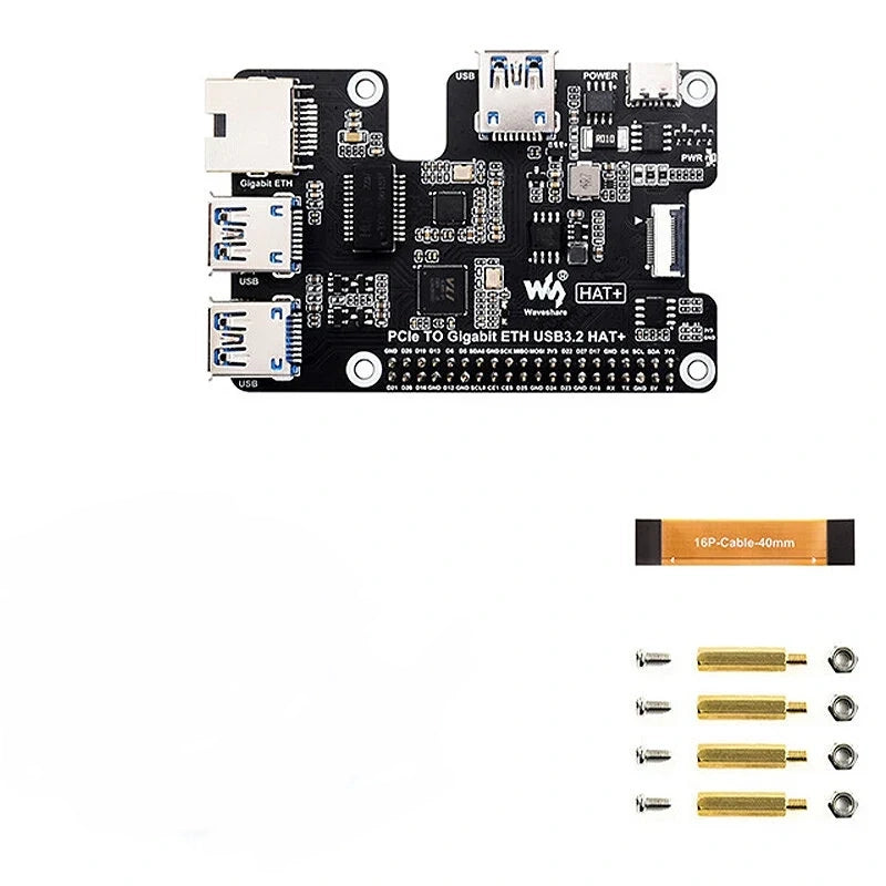 Raspberry Pi 5 PCIe Expansion HAT: Gigabit Ethernet & 3x USB 3.2 Gen1 - Plug and Play