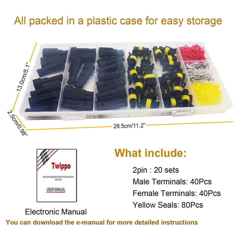 240PCS Automotive 2-Pin Waterproof Wire Connectors - Quick Connect 20 Kits Set