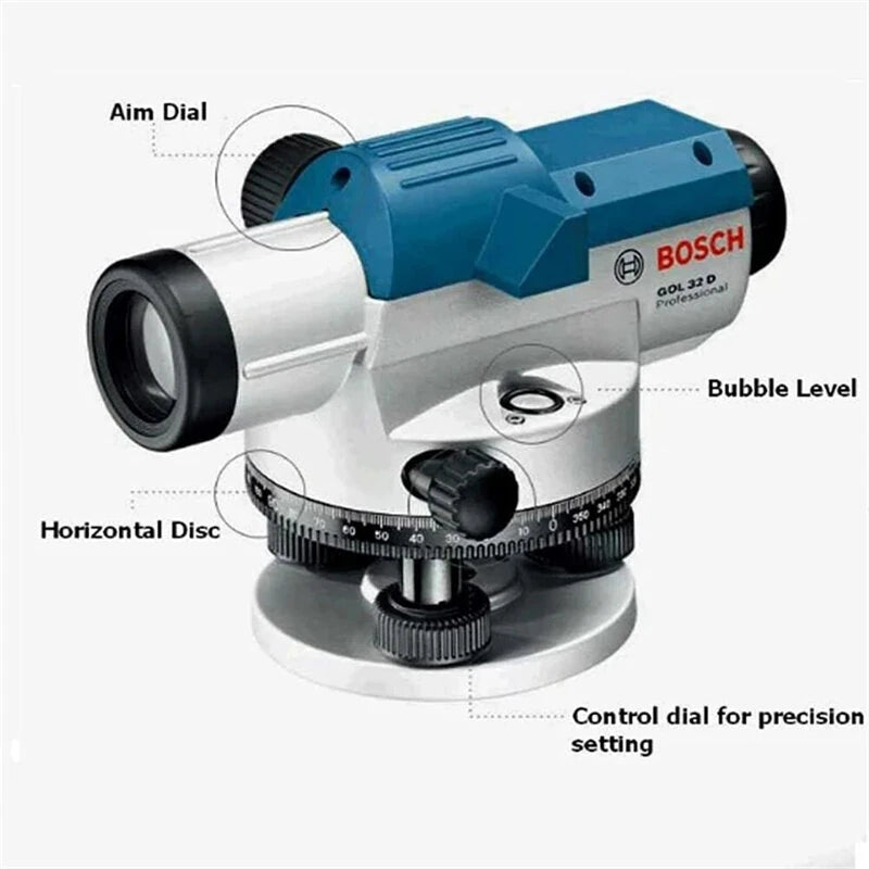 32x Optical Level GOL32D - 120m Range, IP54 Dust & Splash Resistant, High Accuracy for Outdoor Use