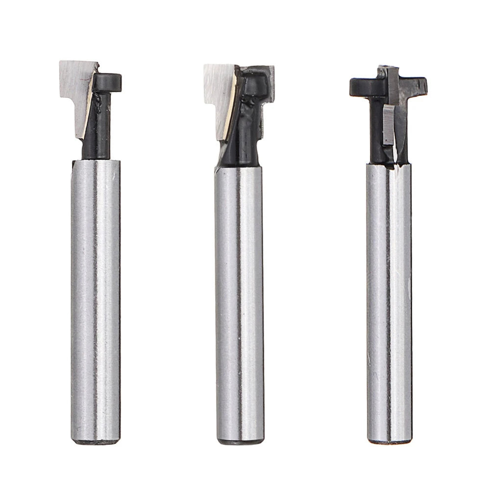 Woodworking T-Shaped Keyhole Milling Cutter Set – Round Shank 1/4 Inch, Sizes 1/2, 3/8, 5/16 for Trimmer