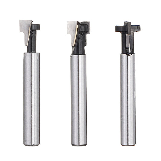 Woodworking T-Shaped Keyhole Milling Cutter Set – Round Shank 1/4 Inch, Sizes 1/2, 3/8, 5/16 for Trimmer