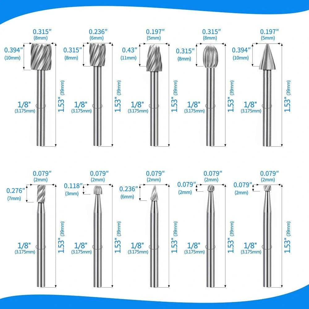 20-Piece 3mm High-Speed Steel Rotary File Set for Woodworking - DIY Carving, Polishing, Grinding, Milling Cutter Accessories