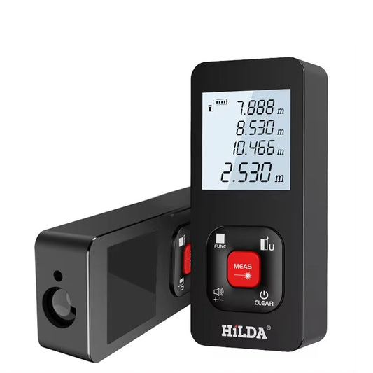 HILDA Laser Distance Meter 50m/100m/120m ±2mm Precision, LCD Backlight, Type-C Battery