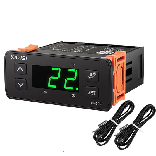 LED Digital Thermostat for Incubator, Dual Sensor AC110-220V Temperature Controller with Refrigeration & Defrost Alarm