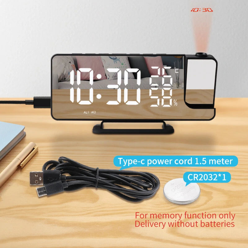 Radio Projection Alarm Clock with LED Display | Temperature & Humidity Monitor | TS-9210-TFM-HW-R