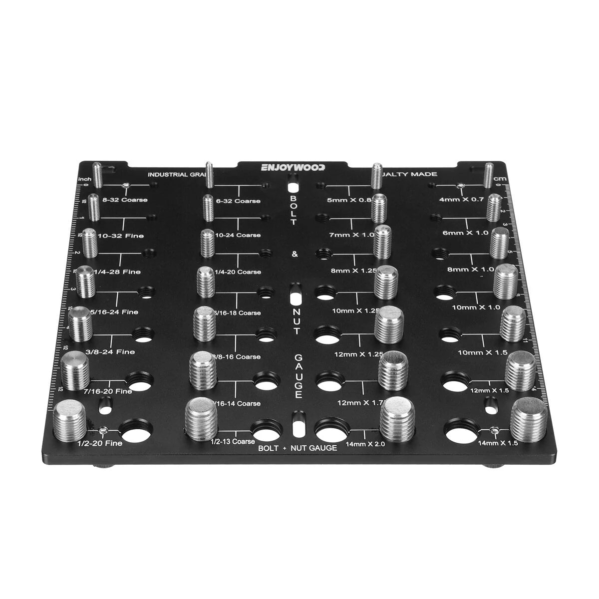 ENJOYWOOD 28-Piece Nut & Bolt Checker with Gloves - Durable Aluminum Alloy Gauge for Metric & Imperial Sizes