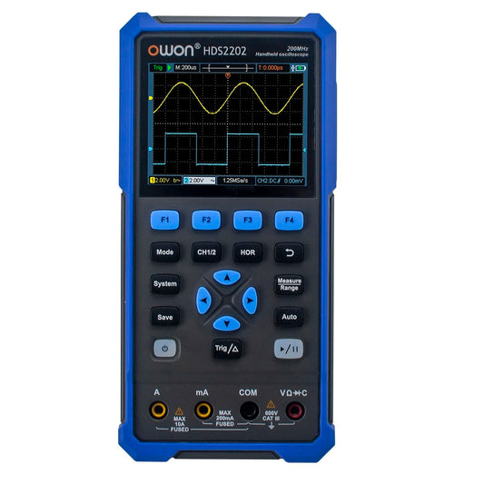 OWON 2CH Handheld Oscilloscope 200MHz, 20000 Counts Multimeter & Waveform Generator 3-in-1 for Automotive Maintenance & Power Testing (HDS2202 HDS2202S)