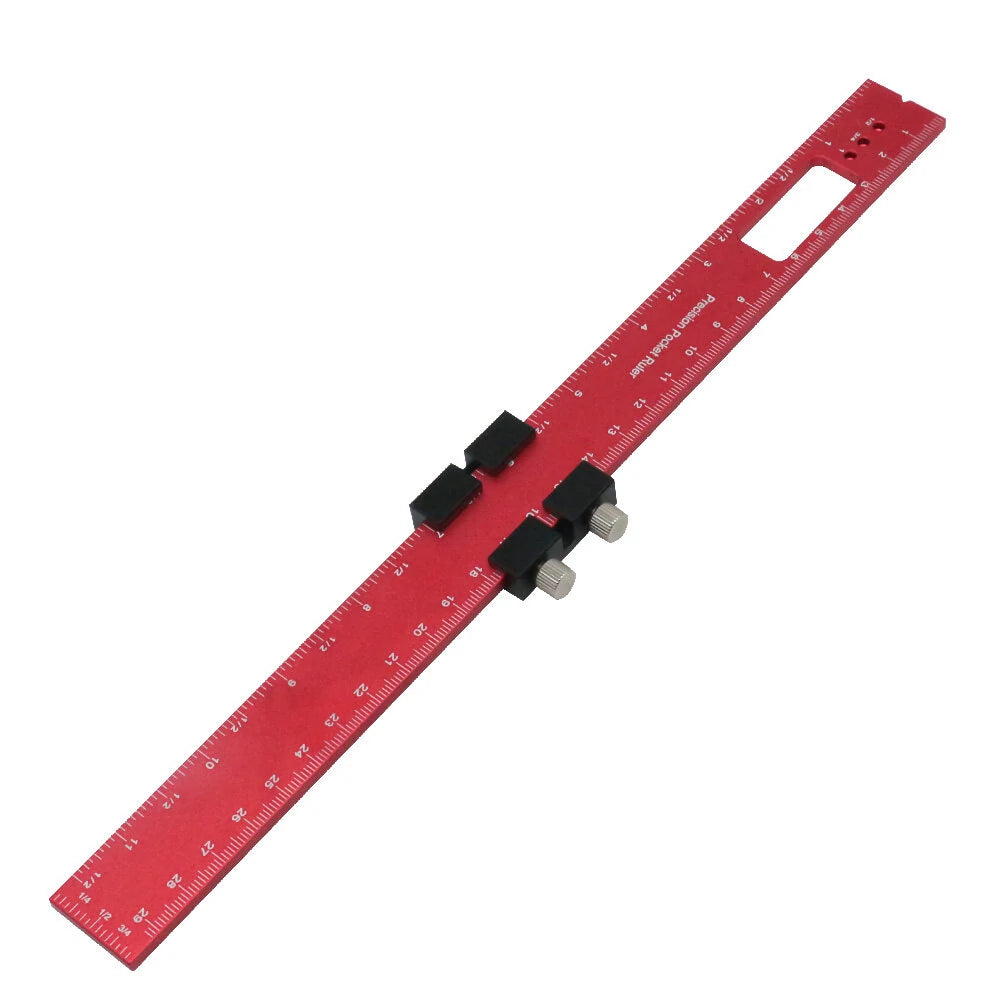 Aluminum Precision Layout Ruler with T-Track Stops - Inch/Metric Scale Woodworking Tool