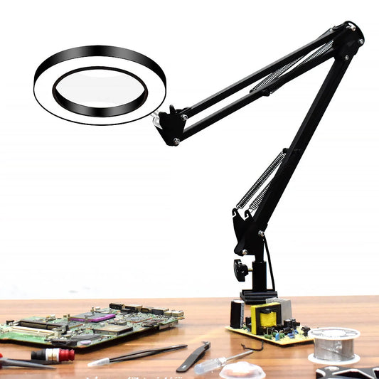 Adjustable LED Magnifying Lamp with 5X Magnification, USB Powered, 3 Light Colors, 33cm Flexible Arm