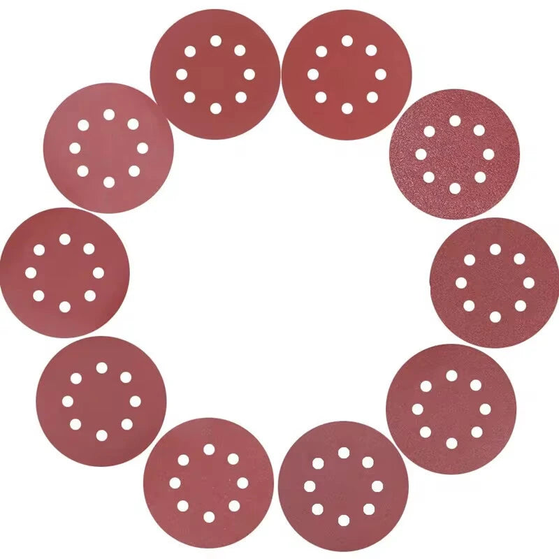 5-Inch 8-Hole Hook & Loop Sanding Discs, 125mm Sandpaper for Wood & Metal Polishing, Multi-Grit #60-600