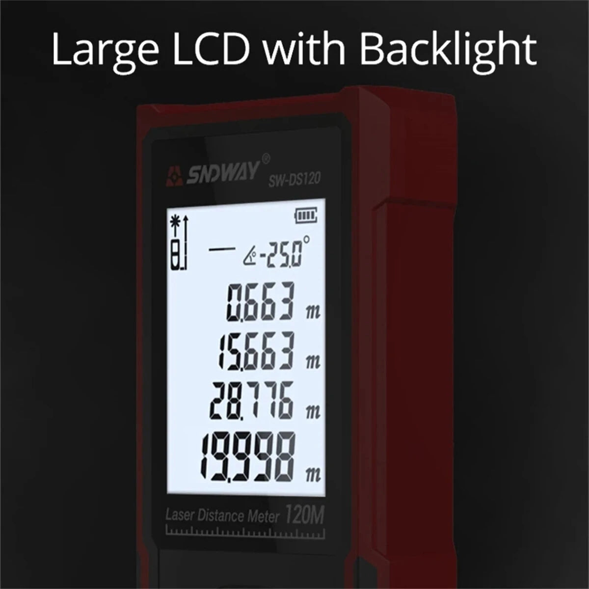 SNDWAY Laser Distance Meter Rangefinder with Angle Sensor & Backlight - Available in 50m, 70m, 100m, 120m - Waterproof & Digital Level