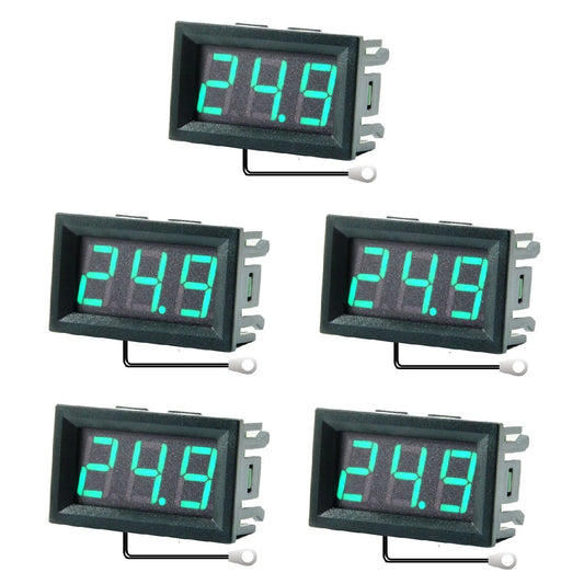 Mini Digital LCD Thermometer 5-Pack, Indoor Temperature Sensor with 1M Cable, -50-120℃, DC 5-12V