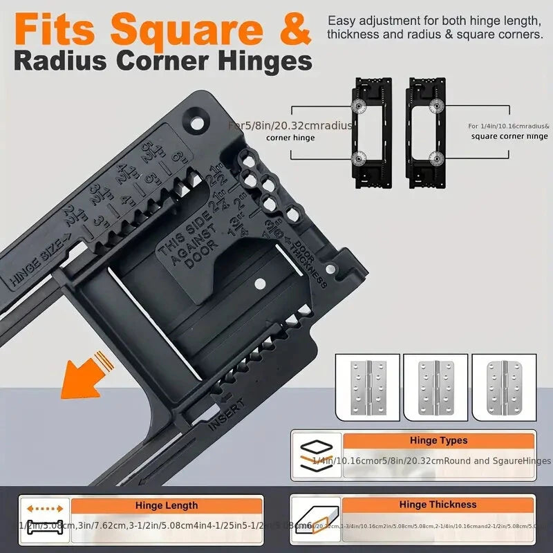 Adjustable Plastic Hinge Router Template Kit: Fits 2-1/2 to 6 Inch Hinges, Square & Rounded Corners, Easy Install, Durable Finish - Industrial Hardware Tool