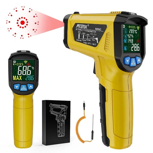 LCD Color Display Non-Contact IR Thermometer: -50~800℃ High Temp Infrared Laser Pyrometer