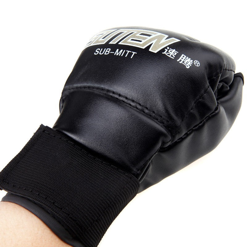 Red PU Leather MMA Muay Thai Sparring & Training Half Mitts Boxing Gloves