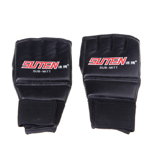 Red PU Leather MMA Muay Thai Sparring & Training Half Mitts Boxing Gloves